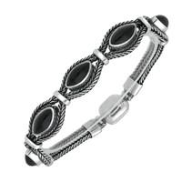 Silver and Whitby Jet Foxtail Five Stone Marquise Bracelet