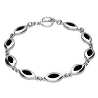 Silver And Whitby Jet Framed 9 Stone Marquise Bracelet