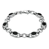 Silver and Whitby Jet Oval Loop Link Bracelet