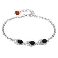 Silver Whitby Jet Amber and Silver 3 Stone Pear Bracelet