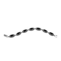 Silver Whitby Jet and Marcasite Long Slim Oval Framed Bracelet