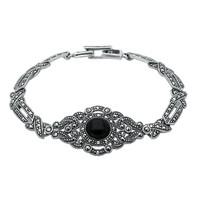 Silver Whitby Jet and Marcasite Fancy Tapered Bracelet