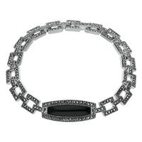 silver whitby jet and marcasite oblong curved link bracelet