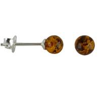 Silver and Amber 6mm Ball Stud Earrings