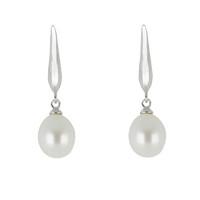 Silver And Pearl Oval Drop Earrings