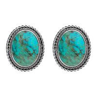 Silver And Turquoise Large Oval Foxtail Stud Earrings
