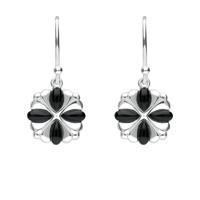 Silver And Whitby Jet 4 stone Cross Drop Earrings