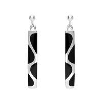 Silver And Whitby Jet 4 Stone Slim Drop Earrings