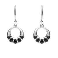 Silver And Whitby Jet 5 Stone Round Drop Earrings