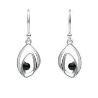 Silver And Whitby Jet Abstract Flame Stone Drop Earrings