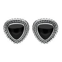 Silver And Whitby Jet And Foxtail Triangular Small Stud Earrings