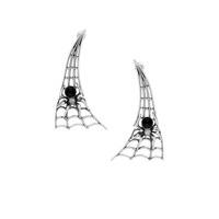 silver and whitby jet articulated spider and web drop earrings