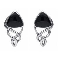 Silver And Whitby Jet Curve Triangle Celtic Stud Earrings