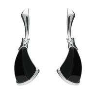 Silver And Whitby Jet Curved Triangle Drop Earrings