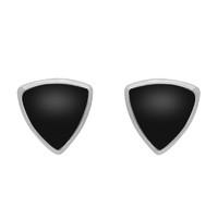 Silver And Whitby Jet Curved Triangle Stud Earrings