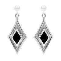 Silver and Whitby Jet Diamond Shaped Drop Earrings