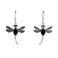 silver and whitby jet dragonfly hook earrings