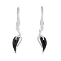 Silver and Whitby Jet Fleur Leaf Drop Earrings