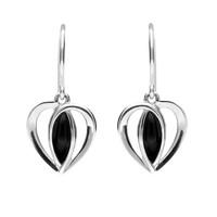 Silver And Whitby Jet Heart Drop Earrings