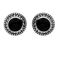 Silver And Whitby Jet Large Round Framed Stud Earrings