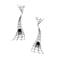 Silver and Whitby Jet Long Articulated Spider And Web Drop Earrings