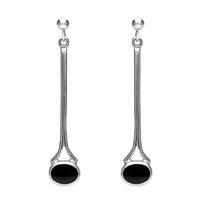 Silver And Whitby Jet Long Drop Earrings