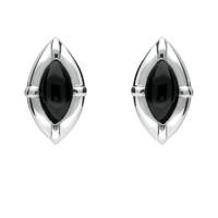 Silver And Whitby Jet Marquise Beaded Edge Stud Earrings