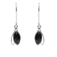 Silver And Whitby Jet Marquise Hook Drop Earrings
