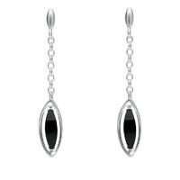 Silver And Whitby Jet Marquise Open Edge Chain Drop Earrings