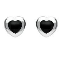Silver And Whitby Jet Medium Heart Stud Earrings