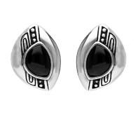Silver And Whitby Jet Offset Beaded Line Stud Earrings