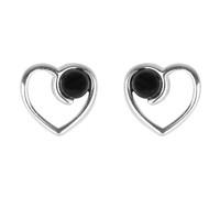 Silver And Whitby Jet Open Heart Bead Stud Earrings