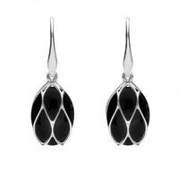 Silver And Whitby Jet Oval Caged Drop Earrings
