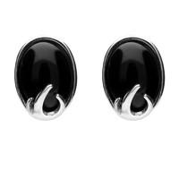 Silver And Whitby Jet Oval Claw Stud Earrings