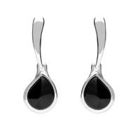 Silver And Whitby Jet Plain Top Pear Drop Earrings