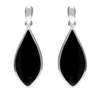 Silver And Whitby Jet Pointed Pear Drop Earrings