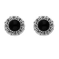 Silver And Whitby Jet Round Beaded Edge Stud Earrings