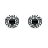 Silver And Whitby Jet Round Rope Edge Stud Earrings