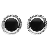 Silver And Whitby Jet Round Twist Edge Stud Earrings