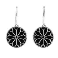 Silver and Whitby Jet Round Whitby Abbey Window Drop Earrings