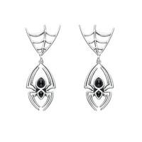 silver and whitby jet spider and web top earrings