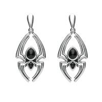 Silver and Whitby Jet Spider Drop Earrings