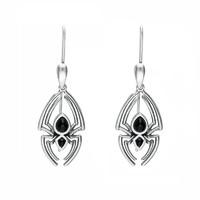 Silver and Whitby Jet Spider Hook Drop Earrings