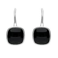 silver and whitby jet stone cushion drop earrings