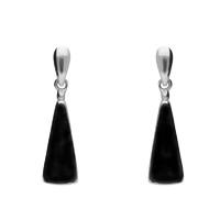 Silver and Whitby Jet Triangle Drop Earrings