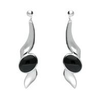 Silver And Whitby Jet Twist Drop earrings