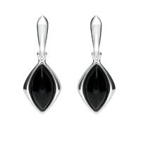 Silver And Whitby Jet Wide Marquise Open Back Drop Earrings