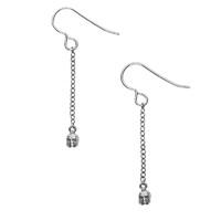 silver oxidised tiny skull chain drop earrings