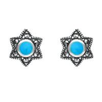 Silver Turquoise And Marcasite 6 Point Star Stud Earrings
