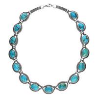 Silver Turquoise 15 Stone Oval Necklace